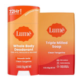 Lume Whole Body Deodorant And Soap - 2.6 Ounce Smooth Solid Stick With 72 Hour Odor Control and 5 Ounce Triple Milled Soap - Aluminum Free, Baking Soda Free and Skin Loving (Clean Tangerine)