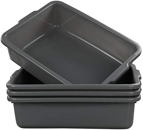 4-Pack Bus Tubs, Commercial Tote Box, Plastic Bus Box (13 L Capacity), Grey