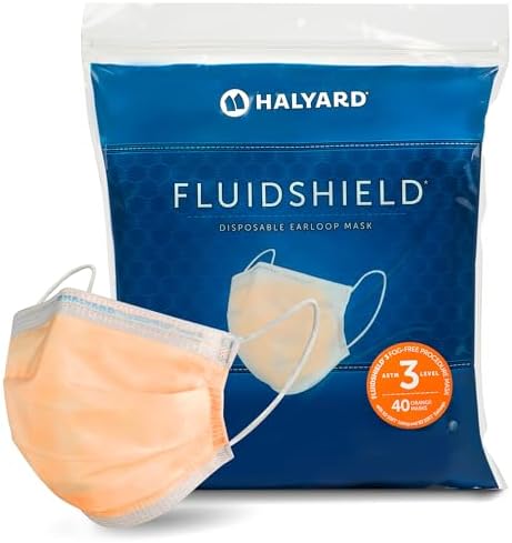 HALYARD FLUIDSHIELD Level 3 Disposable Face Mask with SO SOFT Earloop Mask, Made in the Americas, Level 3, 28797