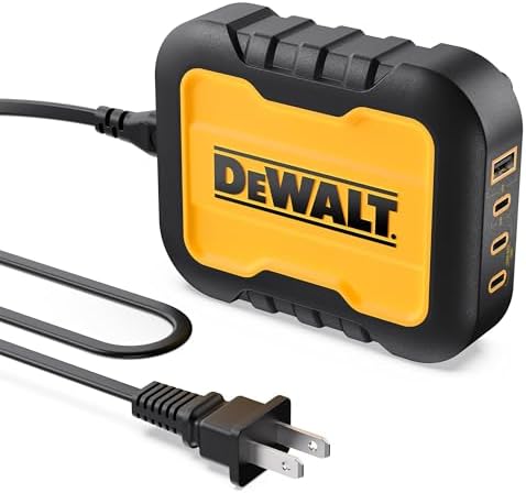 DEWALT 4 Port USB Charger Block, 100W USB C Charger Intelligent Power Sharing, 6ft Power Cord – Charge 4 Devices Simultaneously Compatible w/DEWALT 20V Batteries, Perfect for Work Tables & Jobsites