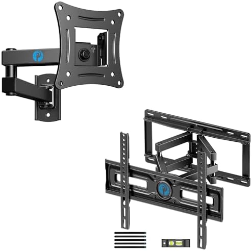 Pipishell Full Motion Corner TV Mount for 13-32 Inches TVs & PIMF4 Full Motion Wall Mount for 26-65 inch Flat or Curved TVs up to 99 lbs with 3 Bracket Heights