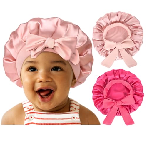 YANIBEST 2 PCS Baby Bonnet Toddler Silk Satin Bonnet for Kids Sleeping Cap Curly Natural Hair Baby Bonnets for Girls Boys Infant Newborn