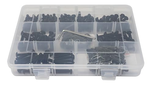 iexcell 480 Pcs M5 x 6/8/10/12/16/20/25/30 Alloy Steel 10.9 Grade Hex Socket Button Head Cap Screws Bolts Nuts Assortment Kit, Black Oxide Finish