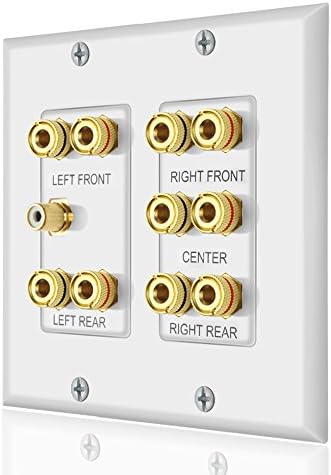 Home Theater 5.1 Surround Sound Distribution Wall Plate 10 Banana Binding Post Coupler for 5 Speakers and 1 RCA for Subwoofer