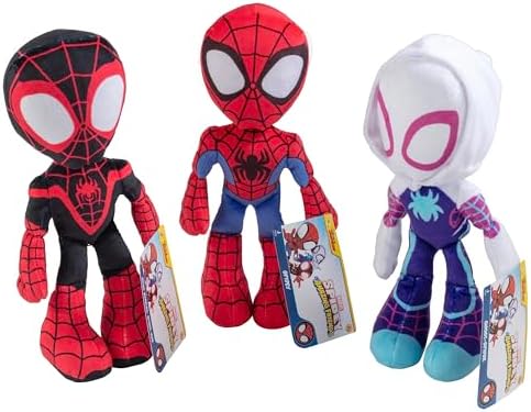 Marvel Spidey & His Amazing Friends 8" Plush 3-Pack Set - Spider-Man, Miles Morales, Gwen Stacy Ghost - Officially Licensed Stuffed Animal Toy Figures - Spider-Verse Valentine's Day Gift for Kids