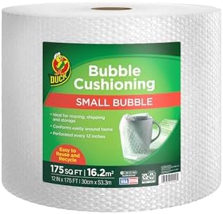 Duck Brand Small Bubble Cushioning Wrap for Moving & Shipping - 175 FT Bubble Packing Wrap for Extra Protection Packaging Boxes & Mailers - Clear Bubble Roll Moving Supplies, Perforated Every 12 IN