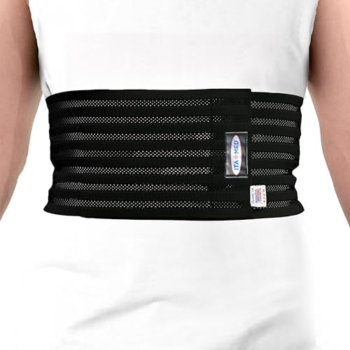 ITA-MED Breathable Elastic Rib Brace for Men, Ideal Compression Support Wrap/Belt for Broken, Cracked, Dislocated & Fractured Ribs, Made in USA (Black, Medium)