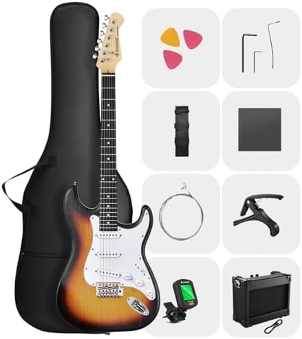 DONNER DST-80 Electric Guitar 39” Beginner Electric Guitar Kit with Amp, Classic SSS Pickup Complete with Gig Bag, Tuner, Capo, Strap, Picks, and Free Online Lessons