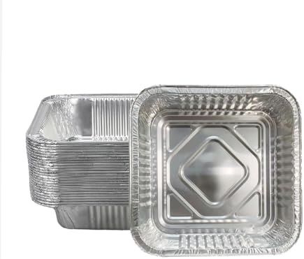 Non-Stick Disposable Air Fryer Aluminum Foil Liners Square 50PCS, Oil-Proof Aluminum Foil Tin Box Also for Steamer Basket Instant Pot Oven & Grill (9 * 9 Inch-Square)