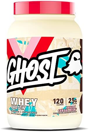 GHOST Whey Protein Powder, Fruity Cereal Milk - 2LB Tub, 25G of Protein - Flavored Isolate, Concentrate & Hydrolyzed Whey Protein Blend - Post Workout Shakes - Soy & Gluten Free