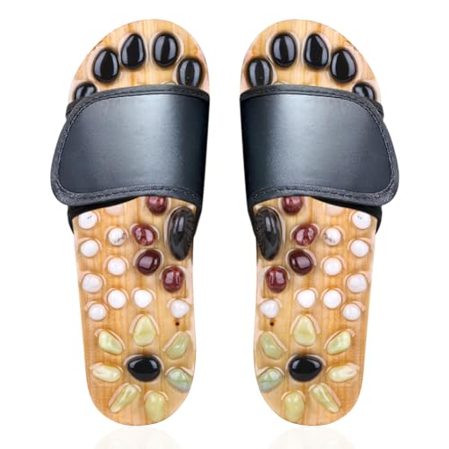 Acupressure Massage Slippers with Earth Stone, Wellness Gifts Therapeutic Reflexology Sandals for Plantar Fasciitis Foot Acupoint Massage Shiatsu Arch Heel Pain Relief, Fit Men 10-11.5 Feet Size