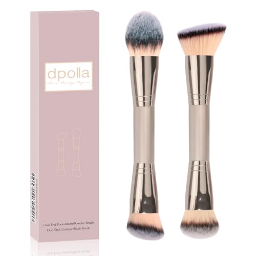 Foundation Makeup Brushes, 2Pcs Premium Dual-Ended Makeup Brush (Foundation, Powder, Blush & Contour Brushes) for Buffing Liquid, Cream, Powder, Blending Face Brush, Fit for Home, Travel & Gifting