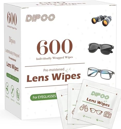 600 Count Lens Wipes for Eyeglasses, Eye Glasses Cleaner Wipes Pre-moistened Individually Wrapped Sracth-Free Streak-Free Eyeglasses Lens Cleaning Wipes for Sunglass, Camera Lens, Goggles