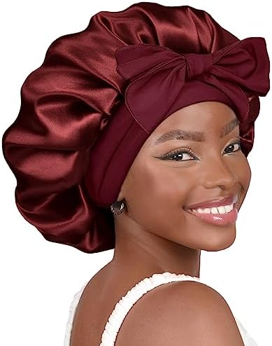 YANIBEST Silk Bonnet for Sleeping Women Satin Bonnet Double Layer Satin Lined Hair Bonnet with Tie Band Curly Hair