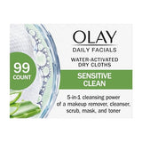 Olay Daily Facials for Clean Sensitive Skin, Makeup Remover Wipes, Soap-Free and Fragrance-Free Cleanser Cloths, 33 Count (Pack of 3)