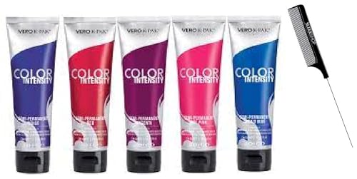 Comb + Co𝐥o𝐫 Int𝐞n𝐬it𝐲 by J, SEMI-PERMANENT Creme Hair Color, Deep, Bold, Vibrant Colours (w/SIeekshop Rat Tail Pin Comb) Cream Haircolor Dye (PINK)