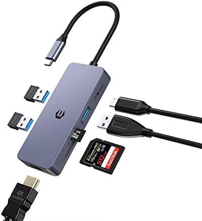 7 in 1 USB C Hub, USB C Adapter with 4K HDMI Double Monitor, 100W PD Charging, USB 3.0 5Gbps, SD/TF, USB C to HDMI Multiport Dongle for Laptop, XPS, Surface