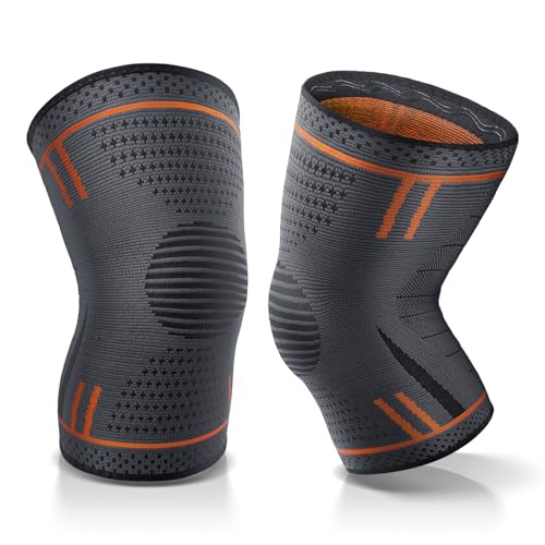 Compression Knee Brace for Women Men 2 Pack Compression Knee Sleeve Knee Brace for Knee Pain Arthritis Meniscus Tear Knee Support for Running Workout Wrestling Weightlifting Sport Athletics Orange XL