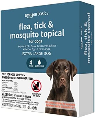 Amazon Basics Flea, Tick & Mosquito Topical for X-Large Dog (over 55 pounds), 4 Count