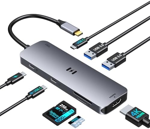 Docking Station Dual Monitor, Selore 8-in-1 USB C Video Hub with 4K USB-C and HDMI Display, 100W PD Charging, 5Gbps Data Transfer, SD/TF Card Reader, Laptop Docking Station for MacBook,Windows