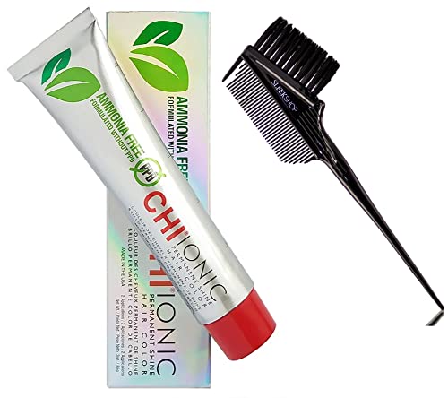 CHl Ionic Permanent Shine Cream Haircolor Dye, Ammonia-Free, PPD-Free (w/ Sleek 3-in-1 Comb Brush) Creme Hair Color (Red)