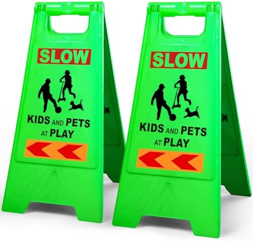 XPCARE 24 Inches Kids Playing Sign for Street, 2PACK Green Children at Play Safety Sign with Reflective Tapes,Caution Slow Down for Street,Kids and Pets at Play Warning Sign