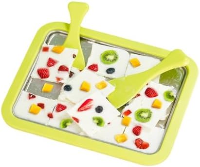 Ice Maker,Ice Cream Makers,Yogurt Countertop Machine,Stainless Steel Homemade DIY Instant Freeze Dried Cream Roll Pot with 2 Scrapers,Frozen Fruit Chocolate Strawberries Yogurt Machines