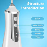 GENKENT Water Dental Flosser Cordless for Teeth Cleaning 300ML Dental Oral Irrigator 3 Modes 5 Tips Rechargeable Waterproof Electric Flossing for Home Travel (White)