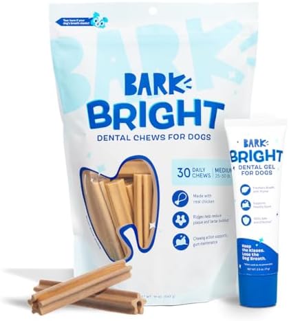 Barkbox Bark Bright Core Dental Chews Kit – Dog Tooth Brushing Kit with Teeth Cleaning Chews & Toothpaste – Plaque & Tartar Remover for Cleaner Teeth & Fresher Breath - Medium Breeds - 30 Chews