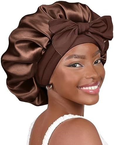 YANIBEST Silk Bonnet for Sleeping Women Satin Bonnet Double Layer Satin Lined Hair Bonnet with Tie Band Curly Hair