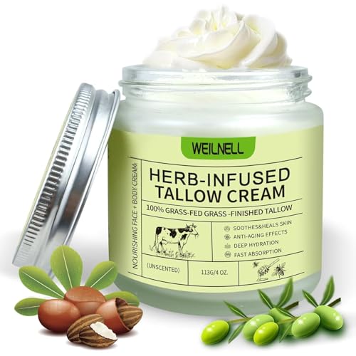 Beef Tallow for Skin, Tallow Face Moisturizer (4 Oz), Organic Grass Fed Beef Tallow Blam, Natural Moisturizer Hydrating Beef Tallow Face Cream, Deeply Moisturizing for Face & Body Skincare