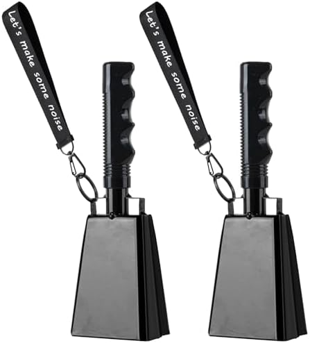 Cow Bells with Wrist Strap - Cowbell with Handle 2pcs, Customizable Cowbells for Sporting Events, for Football Games,Party, Concert, Graduations, Farm Ranch (black)