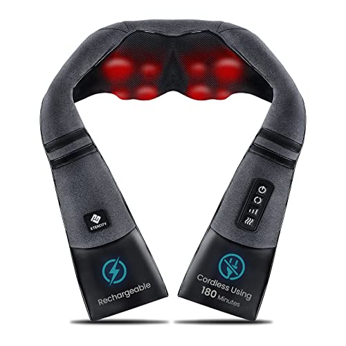 Etekcity Cordless Neck Massager for Pain Relief Deep Tissue, Shiatsu Back Massager with Heat, Wireless Portable Electric Shoulder Massager, Neck Massage, Gift for Men, Women, Moms, and Dads