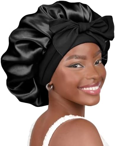 YANIBEST Silk Bonnet for Sleeping Women Satin Bonnet Double Layer Satin Lined Hair Bonnet with Tie Band Curly Hair