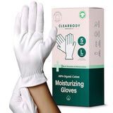 Clearbody Organics Large White Organic Cotton Gloves 5 Pairs (10 Pcs) – 100% Organic Cotton Gloves for Dry Hands –Reusable Moisturizing Gloves for Cracked Hands Repair