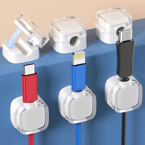 6-Pack Magnetic Cable Clips – Cable Smooth Adjustable Cord Holder for nightstand, Easy Under Desk Cable Management, RockBirds Adhesive Cable Holder for Home, Office, Car, Desk, Nightstand-White