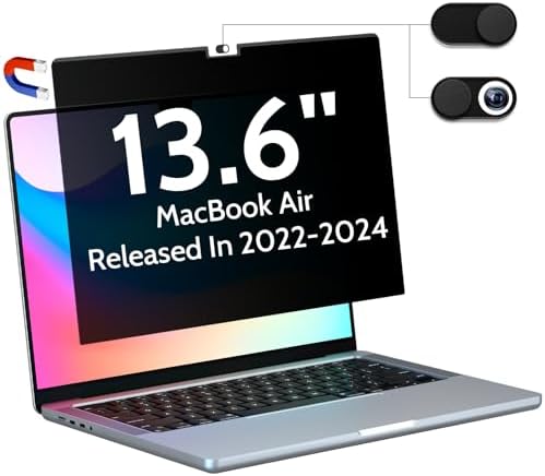 Magnetic Privacy Screen Compatible with Macbook Air 13.6 Inch (2022-2024, M2, M3), Removable Matte Anti Glare Blue Light Protector Private Security Filter for Mac Laptop Computer
