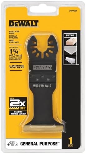 DEWALT Oscillating Tool Blade for Wood with Nails, Wide, Titanium Nitride Coated (DWA4204), Black
