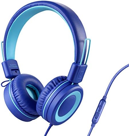 P10 Kids Stereo Headphones with Microphone for Children Boys Girls,Adjustable 85dB/94dB Volume Control Foldable On-Ear Headphone for School/PC/Cellphone(Blue)