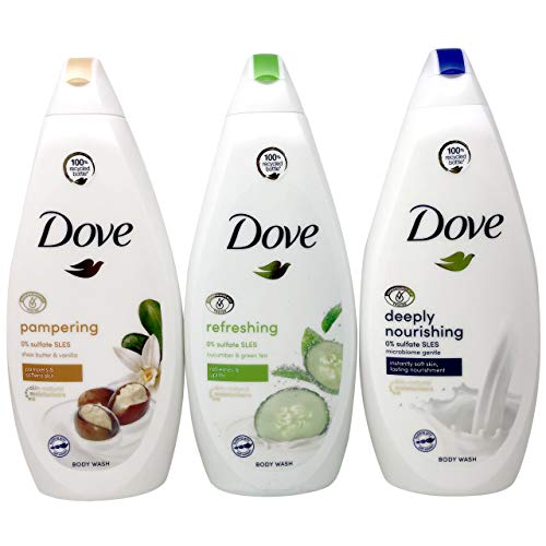 Dove Variety Pack Body Wash, Deeply Nourishing for Instantly Soft Skin, Refreshing Cucumber for Refreshing and Uplifting Skin, and Shea Butter for Pampering and Softening Skin, Natural Moisturizers, 25.3 Ounces Each, 3 Count