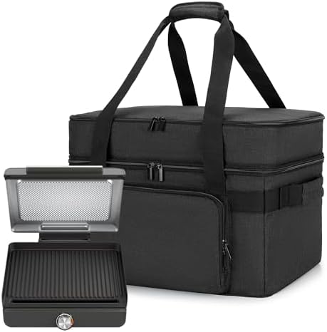 LUXJA Indoor Grill Carrying Bag with Bottom Pad Compatible with Ninja Sizzle GR101 Smokeless Grill, Double Layer Electric Grill Bag with Plates Section (Bag Only), Black