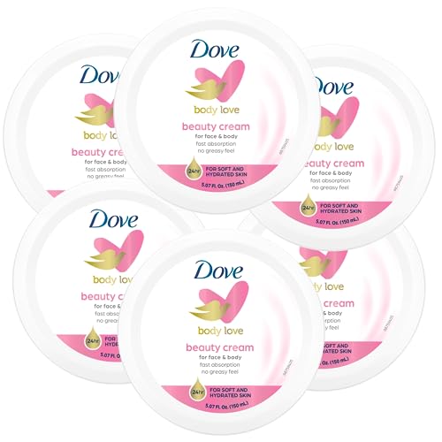 Dove Nourishing Body Care, Face, Hand, and Body Beauty Cream for Normal to Dry Skin Lotion for Women with 24-Hour Moisturization, 6-Pack, 5.07 Oz Each Jar