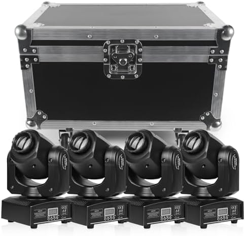 U`King 4PCS Moving Head DJ Lights with Flight Case Storage Container, LED Stage Lights by DMX/Sound Activated with Customized Road Case for Patry Wedding DJ Disco Bar Birthday