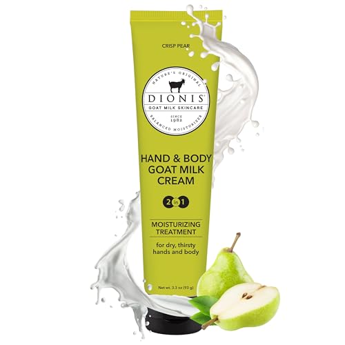 Dionis Goat Milk Skincare Scented Hand & Body Cream - Travel Size Lotion For Hydrating & Moisturizing Dry and Sensitive Skin, Cruelty Free, Paraben Free Made in The USA, Crisp Pear, 3.3 oz