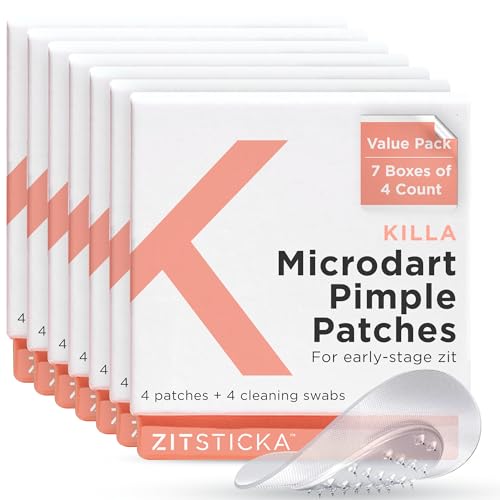 ZitSticka Killa Acne Patches for Face - World's Most Potent Pimple Patch with Fast-Acting Microdarts - Starts Working within 2 Hours for Deep, Early-Stage Zits & Blemish (7 Boxes bundle, 28ct)