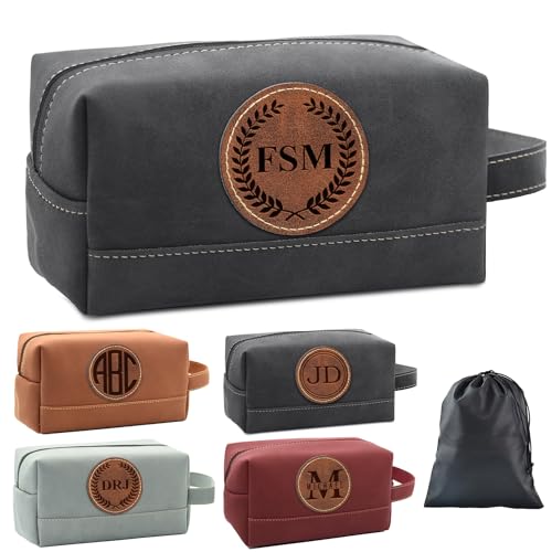 6 Pack Personalized Toiletry Bag for Men Handcrafted, Custom Leather Dopp Kit for Men, Personalized Gifts for Men, Father, Husband, Boyfriend, Groomsmen, Best Man Gifts, Shaving Bag Cosmetic Bag