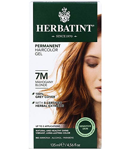 Herbatint Permanent Haircolor Gel, 7M Mahogany Blonde, Alcohol Free, Vegan, 100% Grey Coverage - 4.56 oz