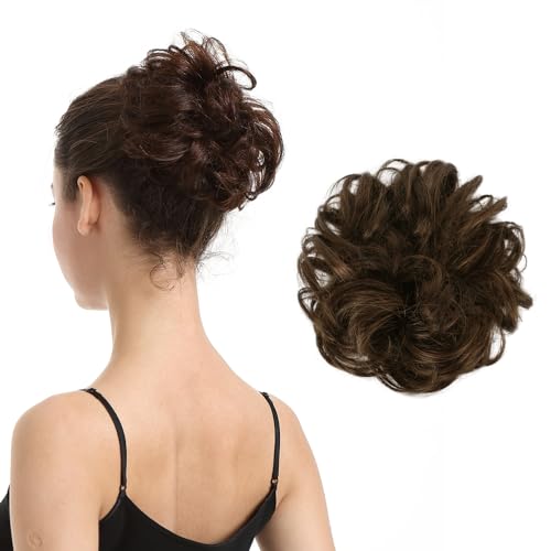 BARSDAR Human Hair Bun - Black Brown Human Hair Bun Extensions for Women - Real Human Hair Bun Hairpiece Natural Human Hair Bun Scrunchie Updo Daily- Black Brown Mixed