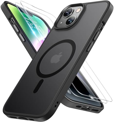 Miracase Magnetic Series for iPhone 14 Case [Compatible with MagSafe] [with 2X Screen Protectors] Military-Grade Protection, Anti-Fingerprint, Slim Design Phone Case for iPhone 14, Graphite Black