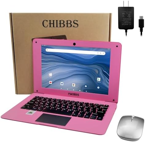 CHIBBS 10.1" Inch Kids Laptop Computer, Netbook Powered by Android 12.0, Quad Core Processor, 2gb Ram + 64gb ROM, Camera, 2* USB, Bluetooth, Wi-Fi- Pink